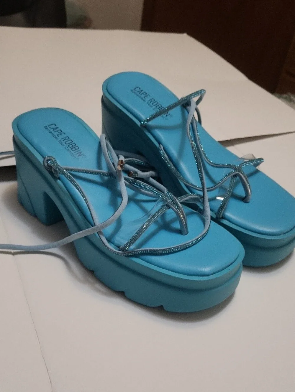 Cape Robbin Teal Turquoise Platform Wrap Sandals